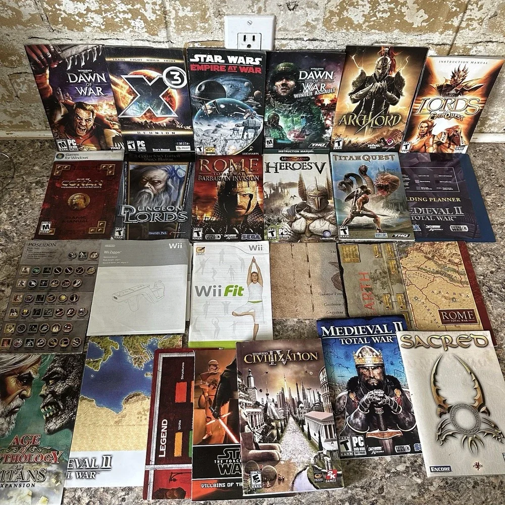 25 Vintage Retro PC Game Manuals, Insert Lots, & Maps Rome Medieval Dungeon Hero